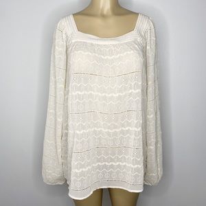 Square Neck Line Long Sleeve White Beach Top